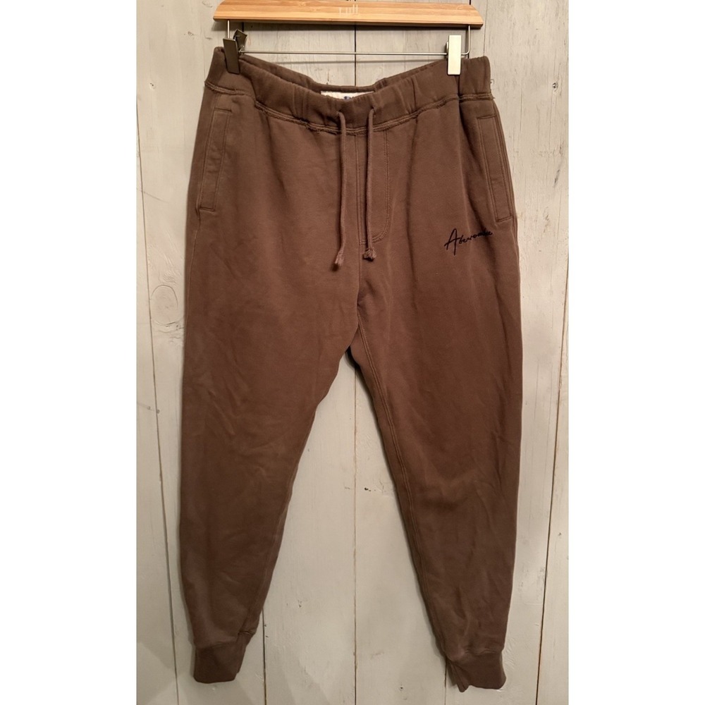 Abercrombie &‎ Fitch Brown  Fleece Jogger M Sweatpants Embroidered Cursive Logo